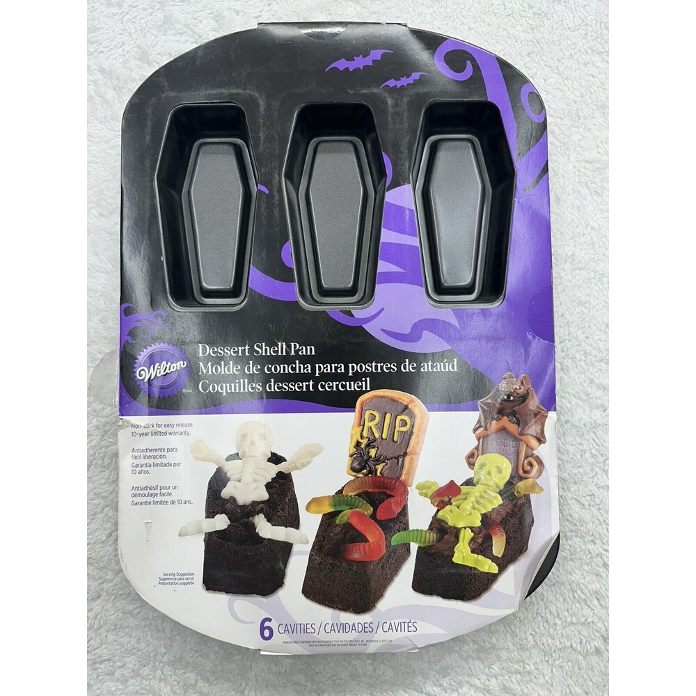 WILTON Halloween 6 Cavity COFFIN CAKE PAN Casket Cupcake Mold NEW Dessert Shell